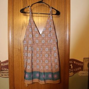 Tan V neck tribal romper with adjustable straps